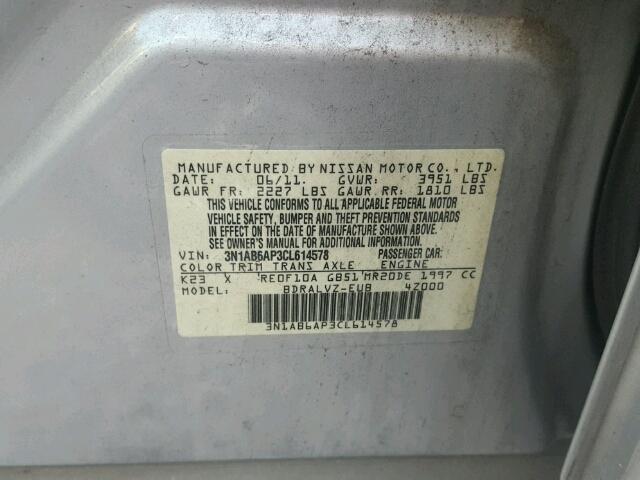 3N1AB6AP3CL614578 - 2012 NISSAN SENTRA 2.0 GRAY photo 10