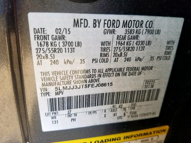 5LMJJ3JT5FEJ08615 - 2015 LINCOLN NAVIGATOR GRAY photo 10