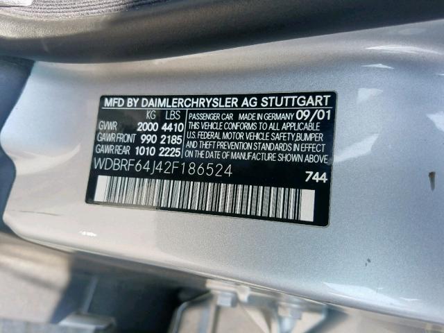 WDBRF64J42F186524 - 2002 MERCEDES-BENZ C 320 SILVER photo 10