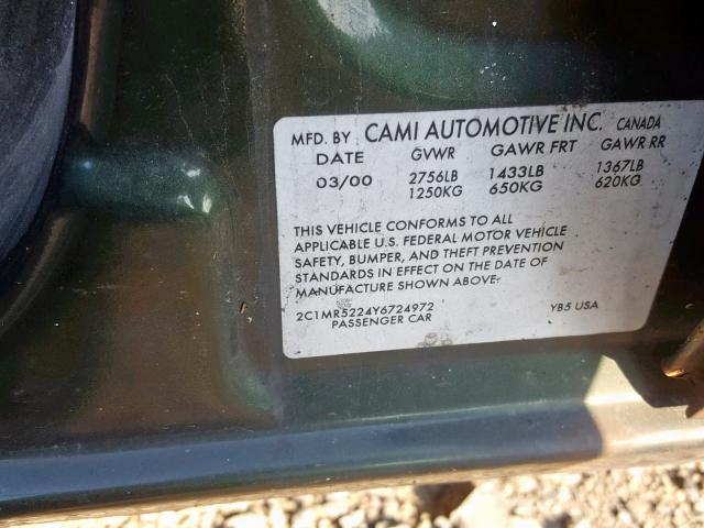 2C1MR5224Y6724972 - 2000 CHEVROLET METRO LSI GREEN photo 10