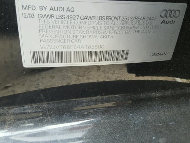 WAUVT68E64A165600 - 2004 AUDI A4 3.0 AVA BLACK photo 10