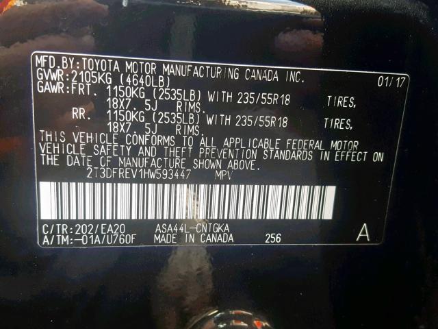 2T3DFREV1HW593447 - 2017 TOYOTA RAV4 LIMIT BLACK photo 10