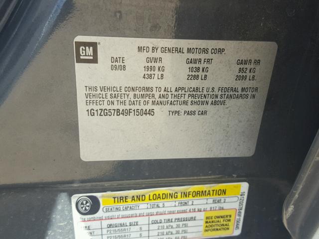 1G1ZG57B49F150445 - 2009 CHEVROLET MALIBU LS 灰色 照片 10