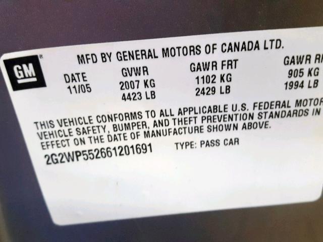 2G2WP552661201691 - 2006 PONTIAC GRAND PRIX BROWN photo 10