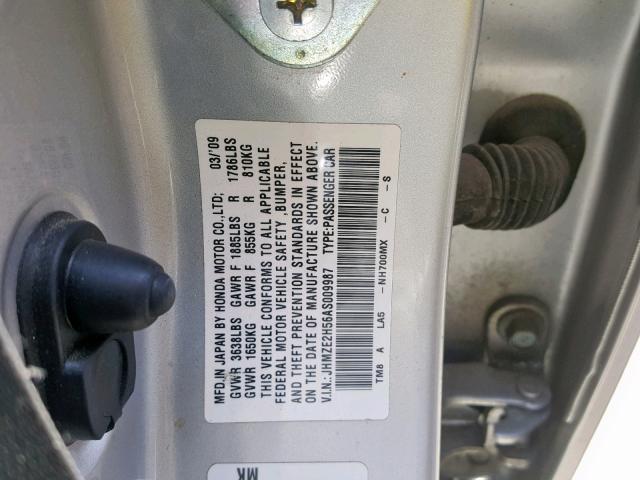 JHMZE2H56AS009987 - 2010 HONDA INSIGHT LX SILVER photo 10