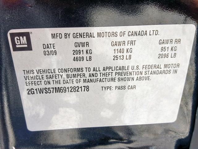 2G1WS57M691282178 - 2009 CHEVROLET IMPALA POL BLACK photo 10