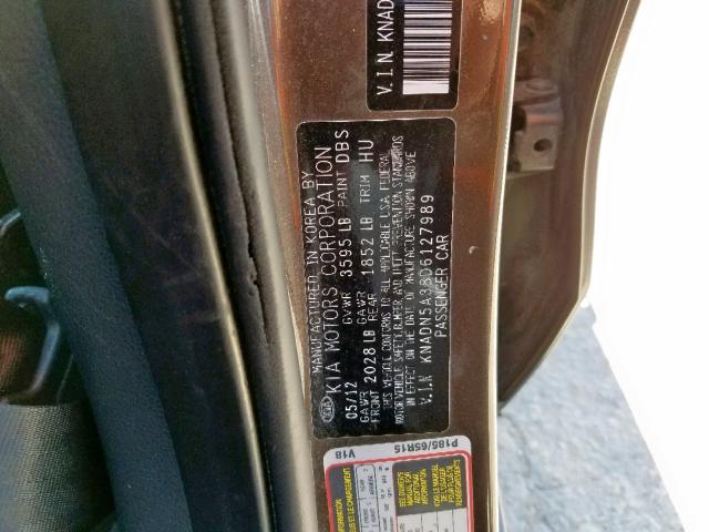 KNADN5A38D6127989 - 2013 KIA RIO EX BROWN photo 10