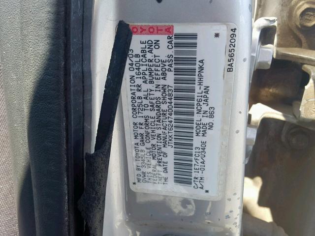 JTKKT624740044837 - 2004 TOYOTA SCION XA SILVER photo 10