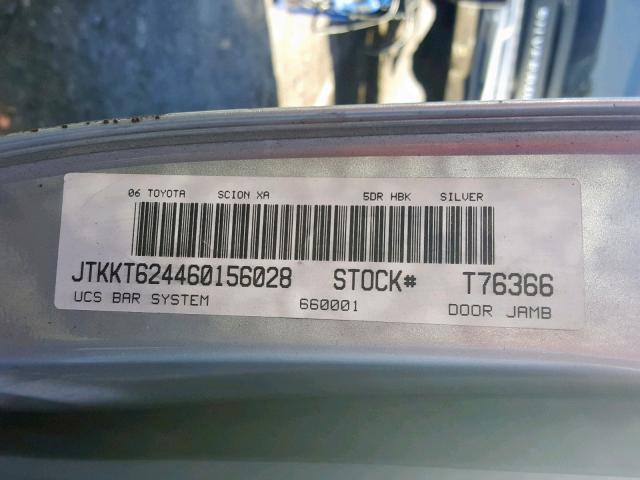 JTKKT624460156028 - 2006 TOYOTA SCION XA SILVER photo 10