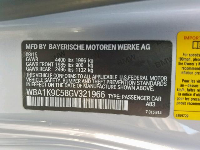 WBA1K9C58GV321966 - 2016 BMW 228 I SILVER photo 10
