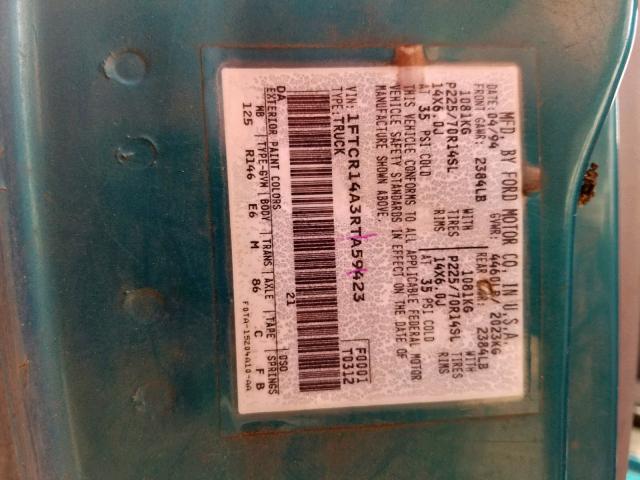 1FTCR14A3RTA59423 - 1994 FORD RANGER SUP TEAL photo 10