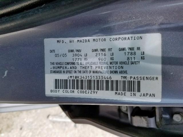 JM1BK343151333446 - 2005 MAZDA 3 HATCHBAC GRAY photo 10