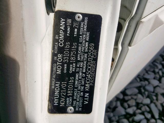 KMHCG45CX2U325569 - 2002 HYUNDAI ACCENT GL WHITE photo 10