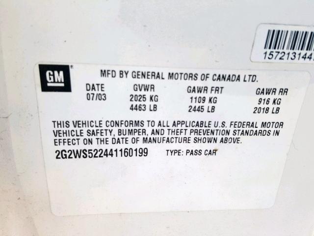 2G2WS522441160199 - 2004 PONTIAC GRAND PRIX WHITE photo 10