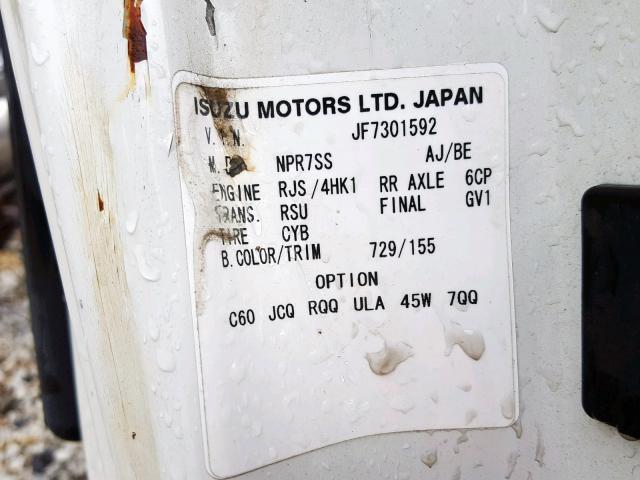 JALE5W164F7301592 - 2015 ISUZU NQR WHITE photo 10