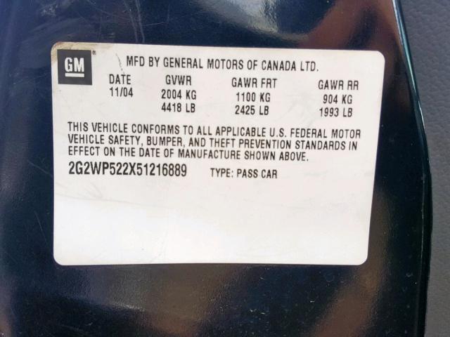 2G2WP522X51216889 - 2005 PONTIAC GRAND PRIX BLACK photo 10