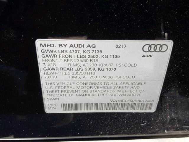 WA1BCCFS0HR017358 - 2017 AUDI Q3 PREMIUM BLACK photo 10