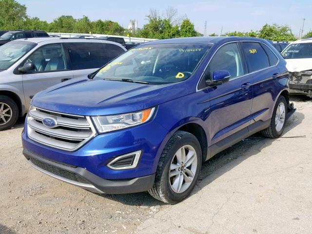 2FMTK4J94FBC25844 - 2015 FORD EDGE SEL BLUE photo 2