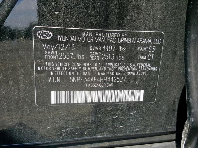 5NPE34AF4HH442527 - 2017 HYUNDAI SONATA SPO BLACK photo 10