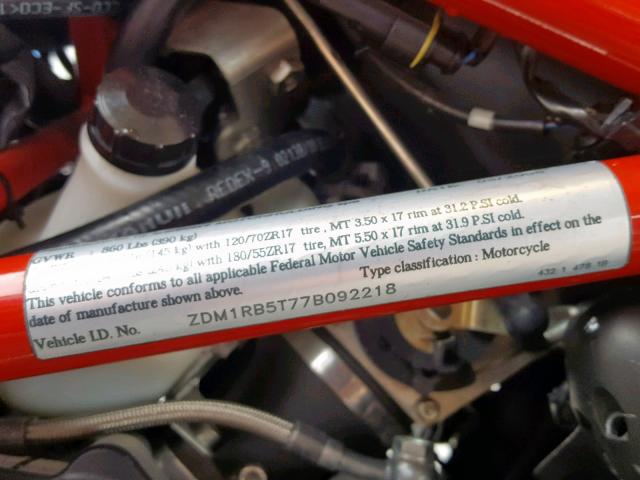 ZDM1RB5T77B092218 - 2007 DUCATI MONSTER S4 GRAY photo 10