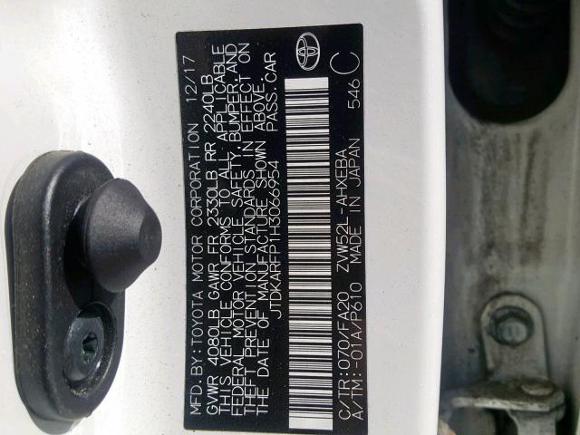 JTDKARFP1H3066954 - 2017 TOYOTA PRIUS PRIM 白色 照片 10