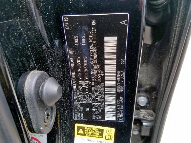 5TDKZRFH8KS560784 - 2019 TOYOTA HIGHLANDER BLACK photo 10