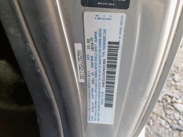 3VWCS21C91M431959 - 2001 VOLKSWAGEN NEW BEETLE 银色 照片 10