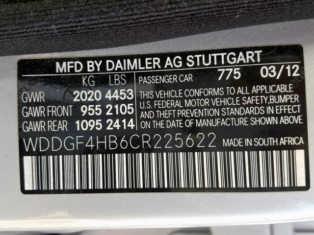 WDDGF4HB6CR225622 - 2012 MERCEDES-BENZ C 250 SILVER photo 10