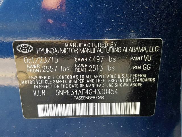 5NPE34AF4GH330454 - 2016 HYUNDAI SONATA SPO BLUE photo 10