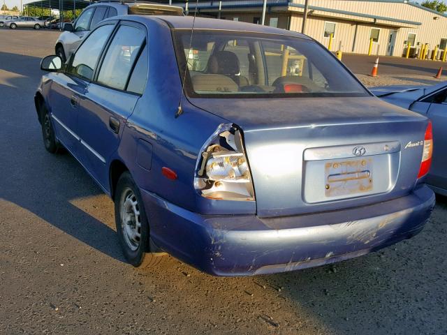 KMHCG45C42U337054 - 2002 HYUNDAI ACCENT GL BLUE photo 3