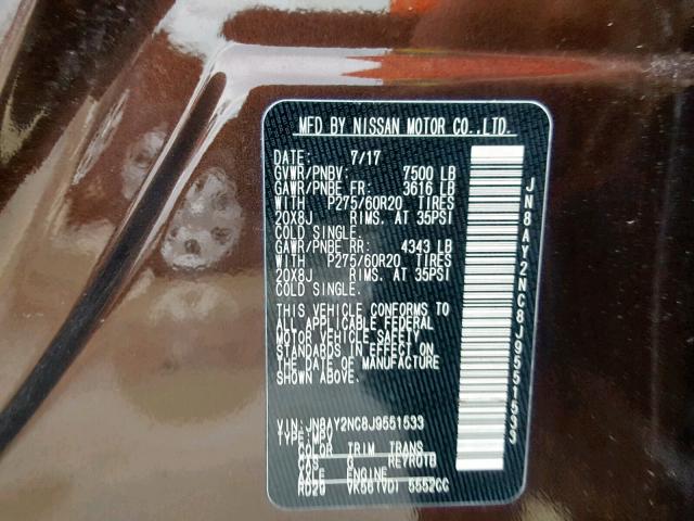 JN8AY2NC8J9551533 - 2018 NISSAN ARMADA SV BROWN photo 10