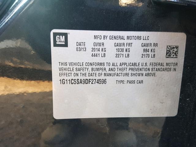 1G11C5SA9DF274596 - 2013 CHEVROLET MALIBU 1LT BLACK photo 10