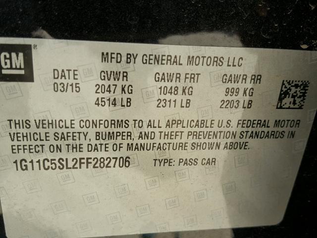 1G11C5SL2FF282706 - 2015 CHEVROLET MALIBU 1LT BLACK photo 10