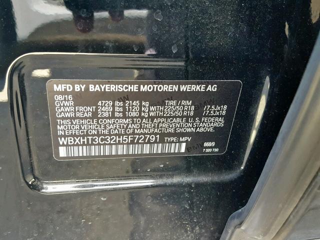 WBXHT3C32H5F72791 - 2017 BMW X1 XDRIVE2 BLACK photo 10