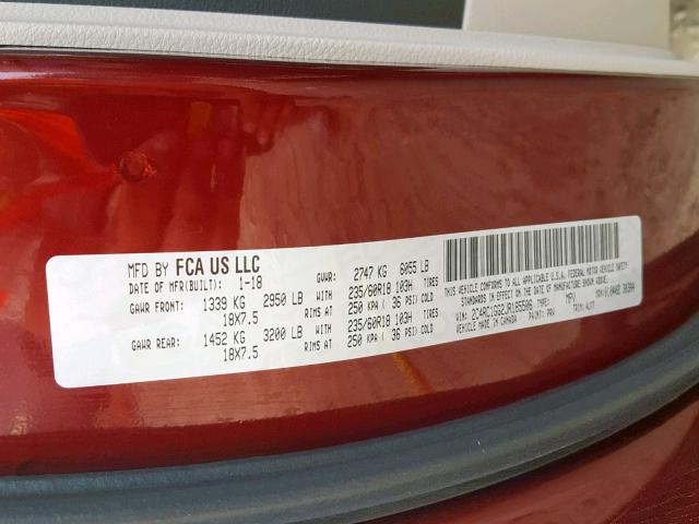 2C4RC1GG2JR185506 - 2018 CHRYSLER PACIFICA L BURGUNDY photo 10