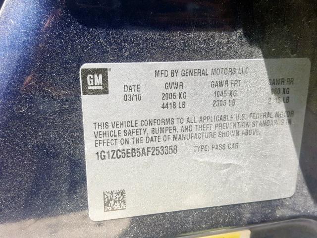 1G1ZC5EB5AF253358 - 2010 CHEVROLET MALIBU 1LT 蓝色 照片 10