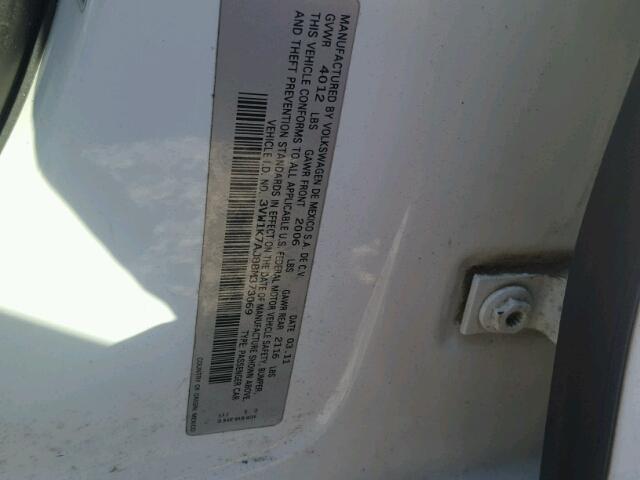 3VW1K7AJ8BM373069 - 2011 VOLKSWAGEN JETTA BASE Սպիտակ լուսանկար 10