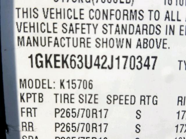 1GKEK63U42J170347 - 2002 GMC DENALI BLACK photo 10