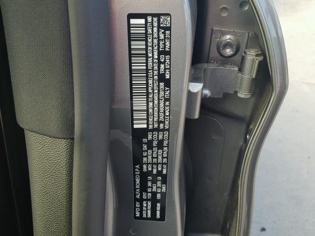 ZASFAKNNXJ7B81308 - 2018 ALFA ROMEO STELVIO TI GRAY photo 10