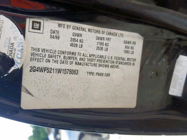 2G4WF5211W1578063 - 1998 BUICK REGAL GS BLACK photo 10