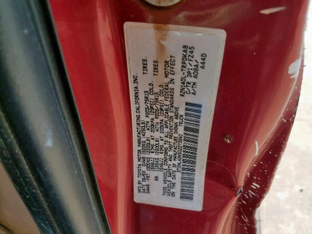 5TENL42N53Z273940 - 2003 TOYOTA TACOMA RED photo 10