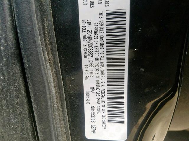 2D4RN7DG6BR711206 - 2011 DODGE GRAND CARA BLACK photo 10