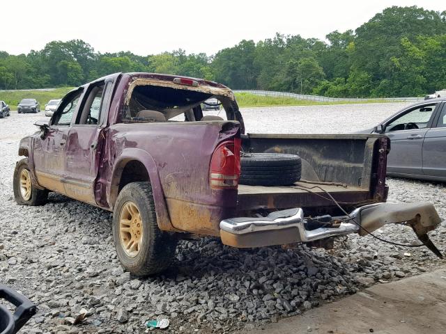 1B7HL48N82S710708 - 2002 DODGE DAKOTA QUA MAROON photo 3