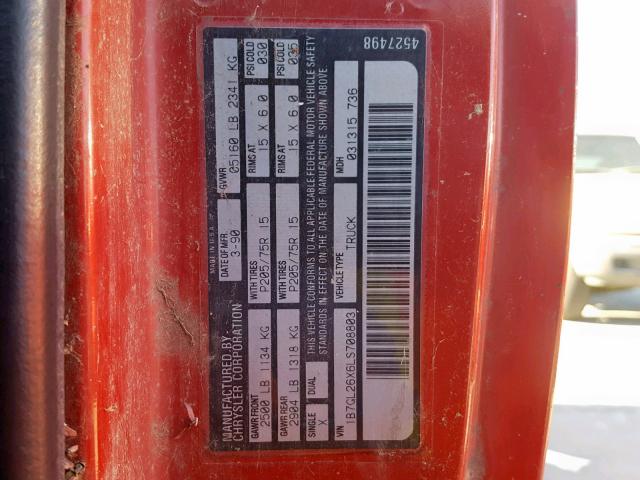 1B7GL26X6LS708803 - 1990 DODGE DAKOTA RED photo 10