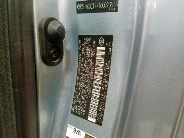 JTKDE177160093513 - 2006 TOYOTA SCION TC ლურჯი ფოტო 10