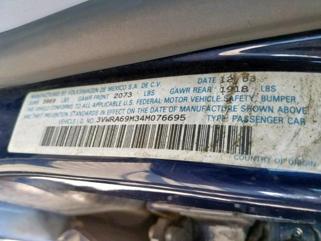 3VWRA69M34M076695 - 2004 VOLKSWAGEN JETTA GL BLUE photo 10