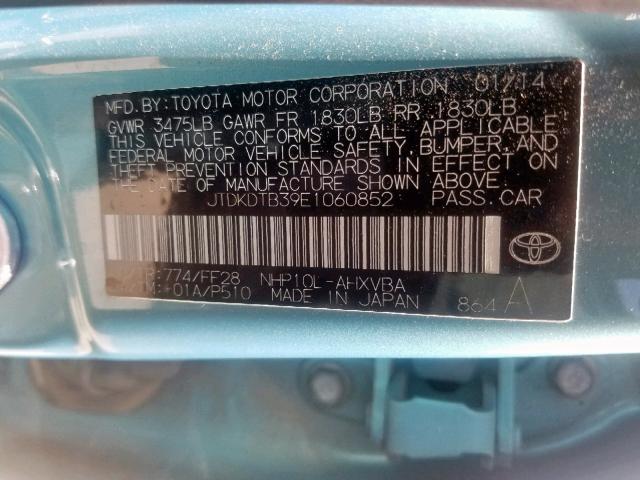 JTDKDTB39E1060852 - 2014 TOYOTA PRIUS C TEAL photo 10