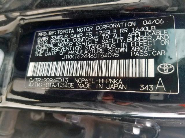 JTKKT624460164095 - 2006 TOYOTA SCION XA BLACK photo 10