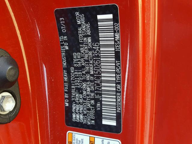 JF1ZCAC15D2613546 - 2013 SUBARU BRZ 2.0 LI RED photo 10