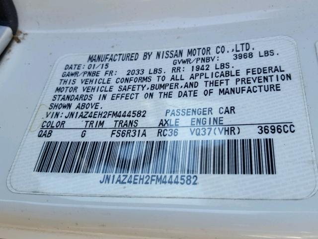 JN1AZ4EH2FM444582 - 2015 NISSAN 370Z BASE WHITE photo 9